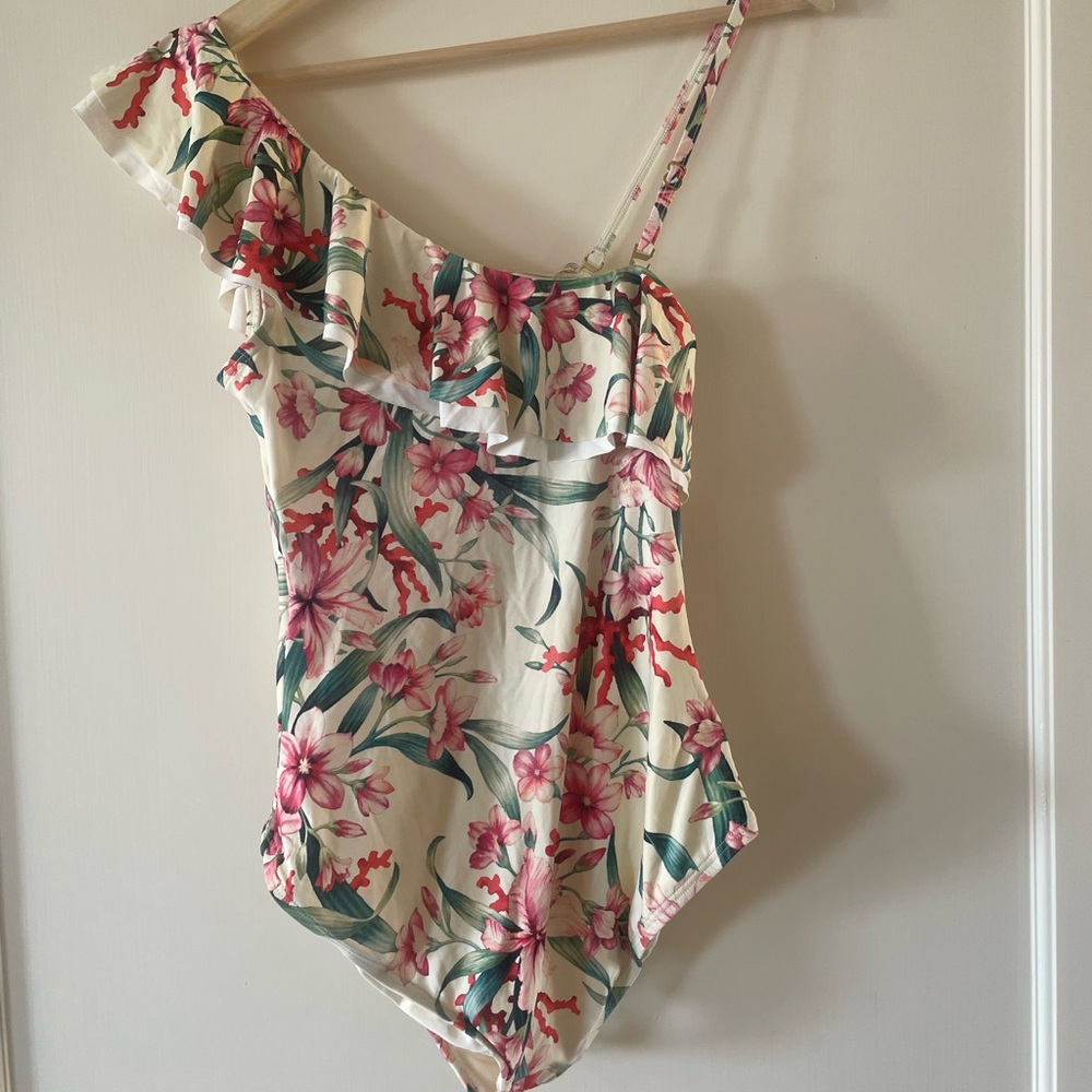 Floral Ruffle One-Shoulder Swimsuit